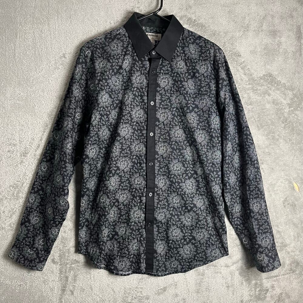Vintage Express Mens Patterned Button Down Dark Academia Grunge Size Medium Slim